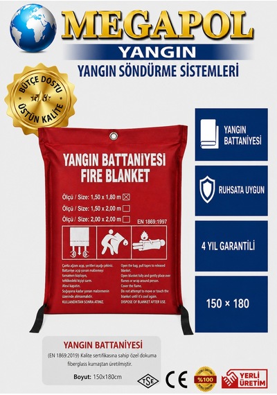 Yangın Battaniyesi 150 180 Ebatında, Acil Durum Yangın Battaniyesi