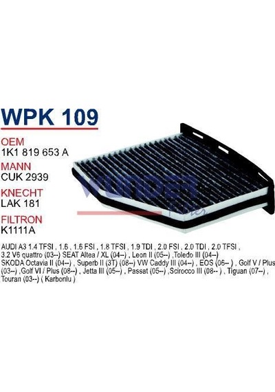 WUNDER WPK109 Polen Filtresi Karbonlu Golf V Caddy-Passat-Jetta Cuk2939