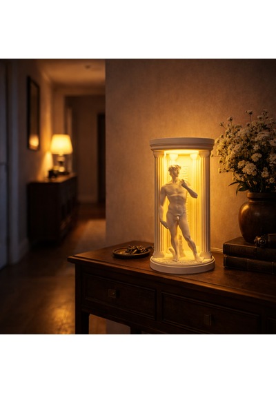 David Heykeli Lamba Led Işıklı Dekoratif Gece Lambası Modern Ev Ofis Masa Lambası Beyaz