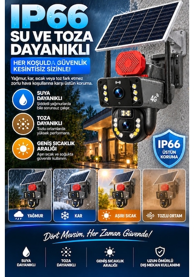 Pro 10mp 4g Solar Güvenlik Kamerası Sim Kartlı Ptz Renkli Gece Görüş Ip66 1 Yıl 60gb İnternet Hediye