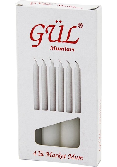 4pcs - İnce Çap 1.6cm - Uzunluk 12cm Beyaz Klasik Market Mum Diğer