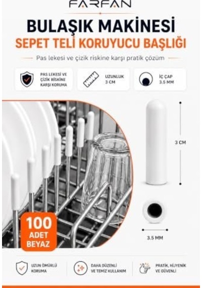 Farfan 100 Adet Beyaz Bulaşık Makinesi Sepet Ucu Plastik Kapak - Pas Ve Çizilme Önleyici Koruyucu - Tamir Seti Sku: Zeusb0dbnbzmqw
