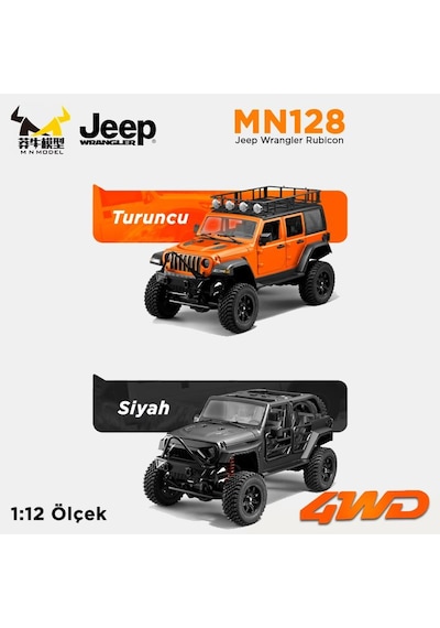 Mn Model Mn128 1/12 Jeep Wrangler Rubicon 4wd Rc Model Crawler Offroad Truck Uzaktan Kumandalı Araba Rtr Turuncu+dahili Işık Seti Mn-128