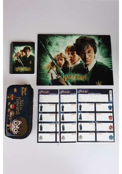 Lisanslı Harry Potter Kalem Çantası,bloknot, Çıtçıt Dosya Ve 24'lü Okul Etiketi Kırtasiye Seti "dekomus Cep Defteri Hediyeli" Ahşap