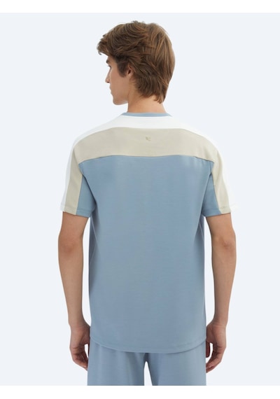 Kip Mavi Düz Bisiklet Yaka T-shirt Mavi