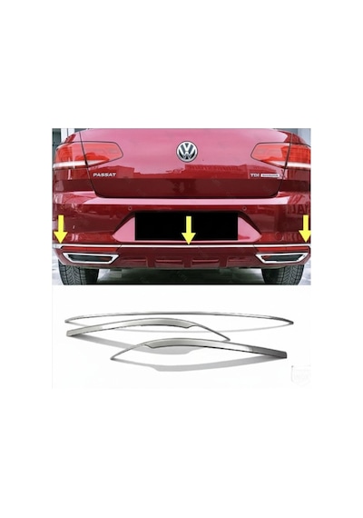 Volkswagen Passat B8.5 Arka Tampon Çıtası 3 Lü Set Krom Bagaj Altı Kaplama