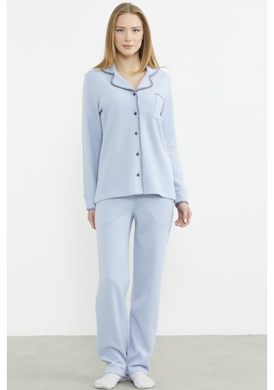 Sementa Düğmeli Gömlek Model Pijama Takım - Mavi Mavi