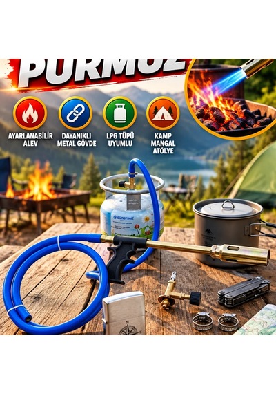 Hortumlu Lpg Pürmüz Alev Tabancası Ayarlanabilir Alev Kontrollü Mangal, Kamp Ve Atölye Tipi