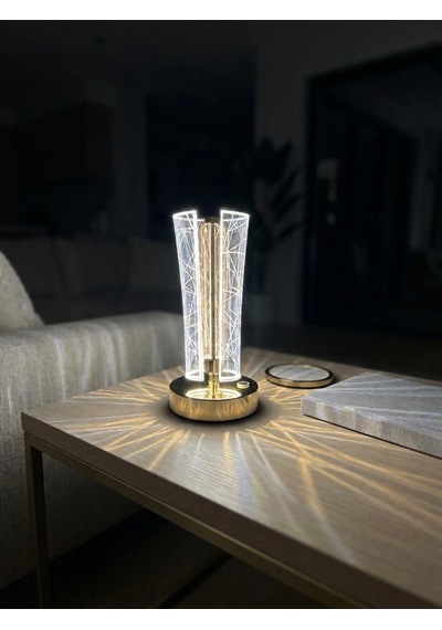 Vezza Home 3 Renk Modlu Kristal Görünümlü Dokunmatik Şarjlı Masa Lambası - Dekoratif Gece Lambası Gold