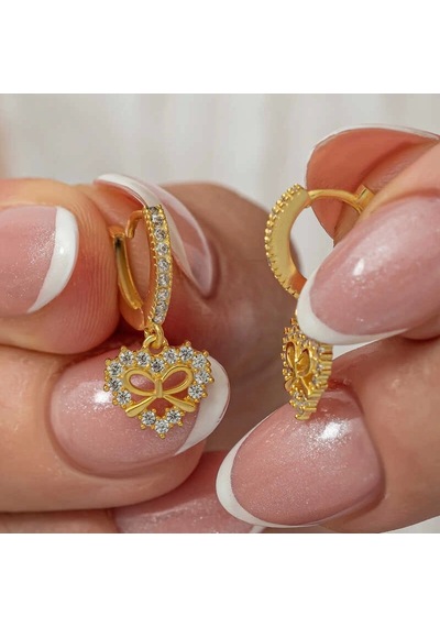 Gümüş Gold Kalp Kurdele Sallantılı Kadın Küpe Çok Renkli