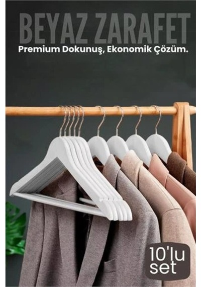 Mey İthalat 10'lu Lüks Beyaz Elbise Ceket Askısı - Ergonomik & Kaymaz Plastik Askı Seti - Ahşap Görünümlü 722533 Çok Renkli