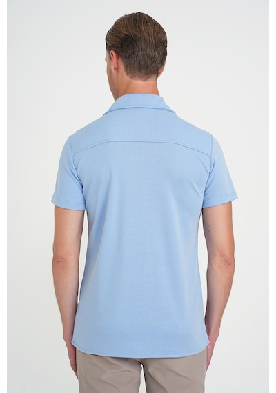 Efor Slim Fit Apaş Yaka Modal Karışımlı Kısa Kol Mavi Gömlek G 1590 Mavi