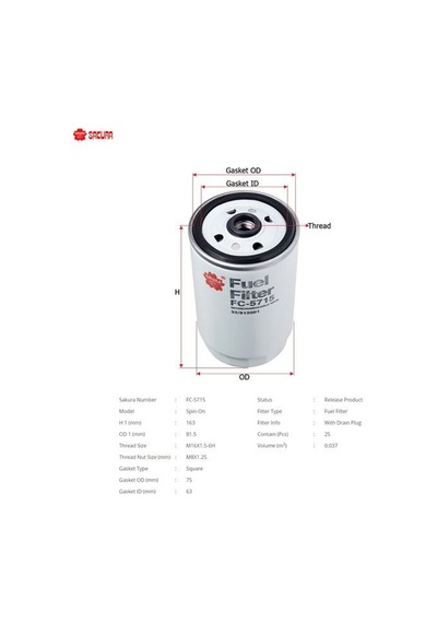 SAKURA FC5715 Mazot Filtresi Accent Admire Accent III Getz Rio Sorento 1.5 CRDI 2.5 CRDI