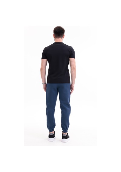 Rowinger 30/1 Süprem Kumaş Bisiklet Yaka Logo Baskılı Kısa Kollu Erkek Tişört Black