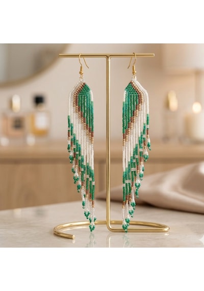 Cutemodels Kuş Tüyü Yeşil Küpe