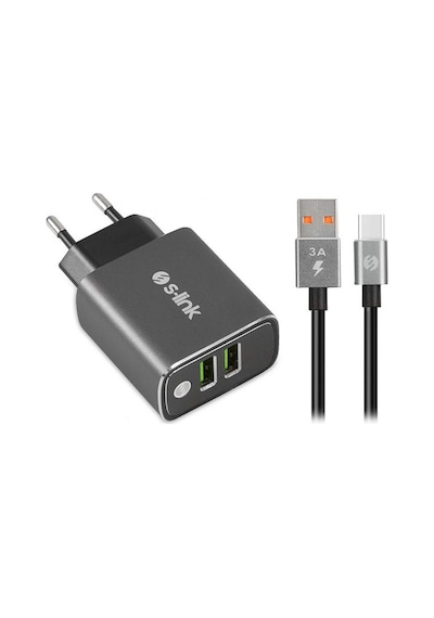 S-link Swapp SW-EHT36M Type-C 2USB, 3.1A Metal Ev Sarj Aleti Set