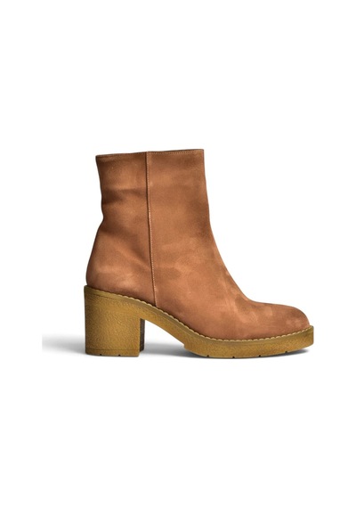 Fox Shoes Z667051161 Taba Hakiki Deri Süet Kalın Topuklu Kadın Bot