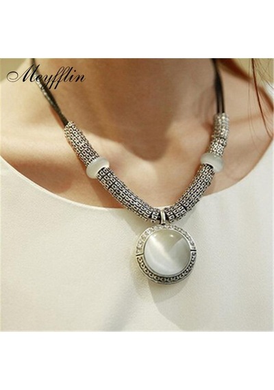 Opal Taşlı Kolye Vintage Collier Deri Örme Halat Zincir 554024451