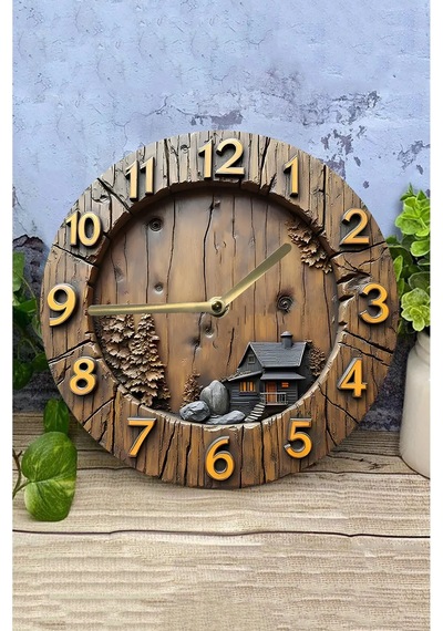 Rustic Charm Dağ Evi Temalı 3d Mdf Duvar Saati Sdw267 Renkli