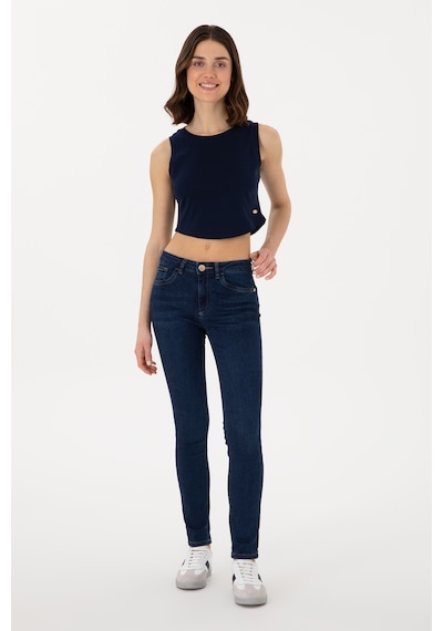 U.S. Polo Assn. Kadın Lacivert Kolsuz Bisiklet Yaka Crop Basic Tişört 50305695-VR033