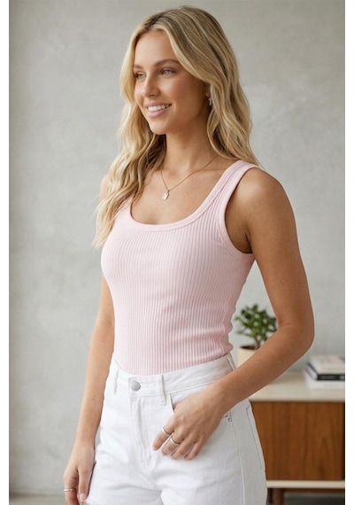Fit Women Kadın Fitilli Görünümlü Kalın Askılı Basic Atlet 4623-pembe
