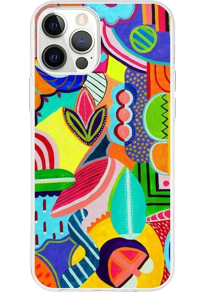 Apple Uyumlu iPhone 12 Pro Max İle 1mm Slim Fit Retro Renkler 6 Baskılı Şeffaf Kılıf Şeffaf