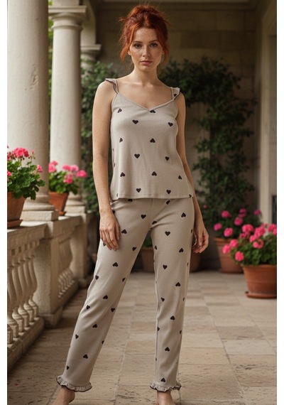 Siyah İnci Fitilli Kaşkorse Örme Pijama Takım 26120651 Yeşil