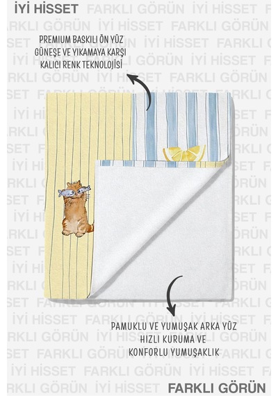 Akdeniz Tropikal Çizgili Plaj Havlusu - Marine Pastel Sarı Mavi Hızlı Kuruyan Mikrofiber Havlu Örtü Çok Renkli