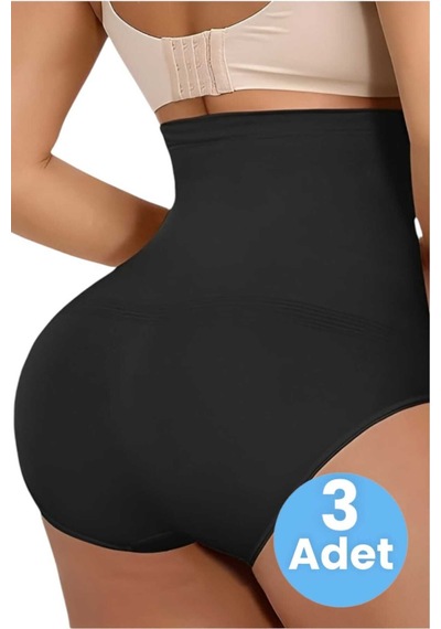 Uniquetrenders Kadın Toparlayıcı Dikişsiz Yüksek Bel Slip Korse 3'lü Set Siyah