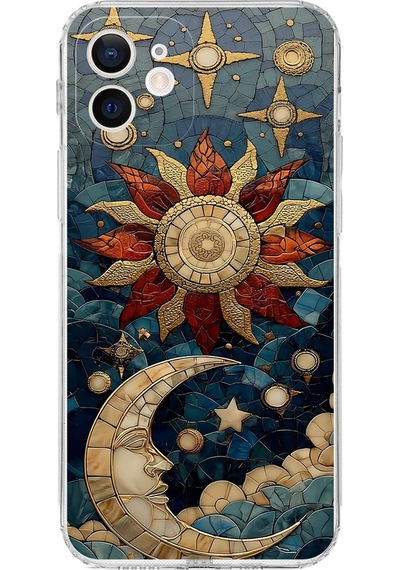 Printify Apple Uyumlu iPhone 12 Mini İle  Vitray Sol Ve Luna Tasarımlı Şeffaf Silikon Kılıf Şeffaf