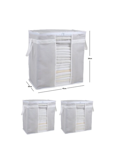 3 Adet - Pencereli Saklama Çantası Çizgili 50x45x30cm Tela Gri Diğer