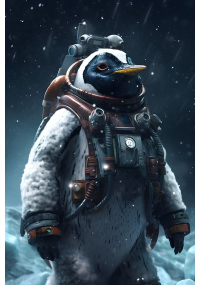 Astronot İmparator Penguen Uzay Görevi Bilim Kurgu Kar Fırtınası Konsept Sanat Cam Tablo