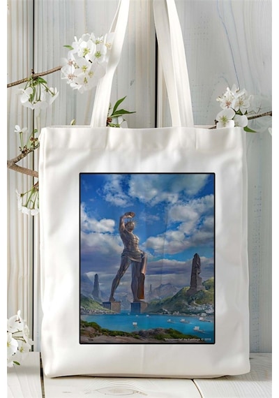 Art Hediye Rodos Baskılı Bez Çanta Omuz Çantası Kişiye Özel Desen 3 Çok Renkli