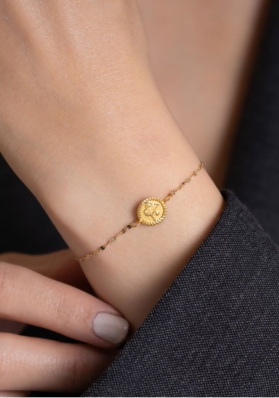 14 Ayar Altın Tuğra Aynalı Zincir Bileklik 1,6 Mm Sarı Altın