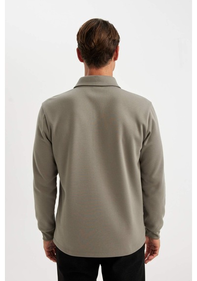 DeFacto Regular Fit Polo Yaka Yarım Fermuarlı Basic Düz Sweatshirt D2279AX24AUGR308