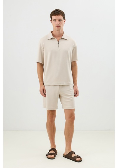 Antioch Polo Yaka Basic T-shirt Taş