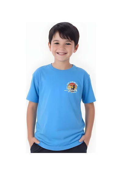 Panios Kids Soccer Baskılı Erkek Çocuk Kısa Kollu Tişört Mavi