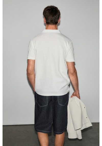 Grimelange Grımelange Mınnutu Erkek Organik Pamuklu Polo Yakalı Regular Fit Beyaz T-shirt