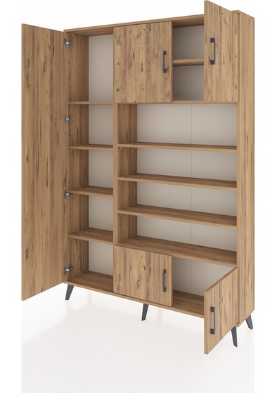 Arges Dolap 10 Raflı 5 Kapaklı 132x30x195 Çam-çam/çam Çam