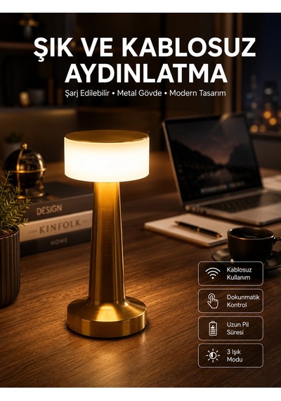 Altın Rengi Masa Ve Gece Lambası Dokunmatik Şarjlı Masa Lambası Karışık 93718198