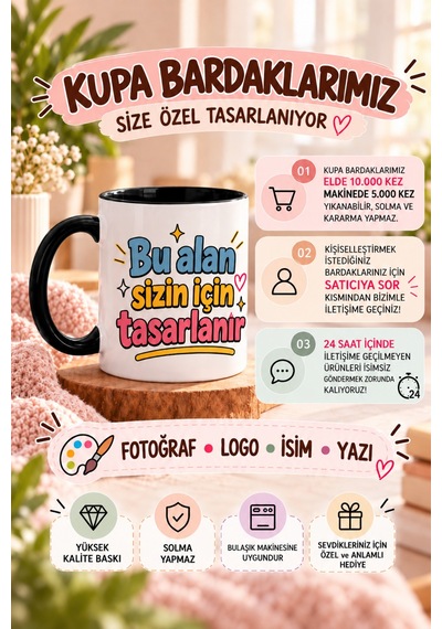 Kendin Tasarla Kişiye Özel Baskılı Fikirlerinizi İhtiyaçlarınızı İletin Size Özel Baskı Desen Çalışalım Kupa Bardak Özel Hediye Porselen Siyah