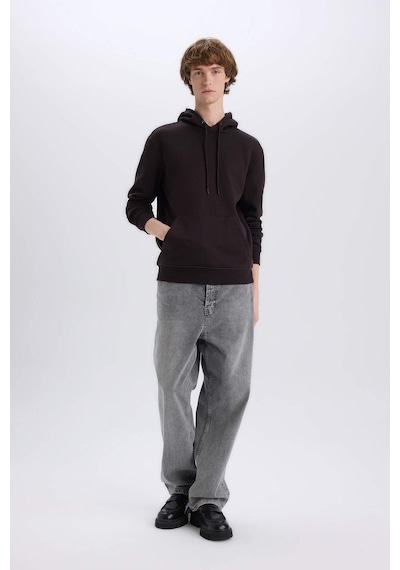 DeFacto Regular Fit Kapüşonlu Kanguru Cepli İçi Yumuşak Tüylü Basic Düz Sweatshirt X8283AZ24AUBN337