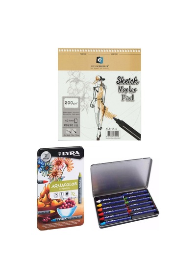 Alex Sketch Marker Pad Eskiz Defteri 200gr 20x20cm 40yp Spiralli Lyra Aquacolor Pastel Boya 12 Renk