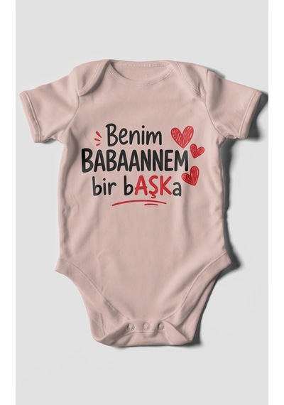 Morivokids Benim Babaanne Temalı Kısa Kollu Bebek Body %100 Pamuk Pastel Pembe