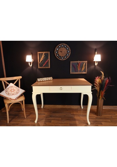 Wooding-Mobilya Wooding 100 Cm Çekmeceli Masif Krem Naturel Çalışma Masası