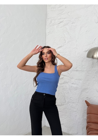 Lacivert Sıfır Kol Crop Lacivert