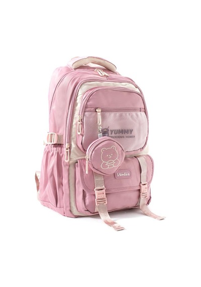Ventis Unisex Okul Çantası Ortaokul Lise Cüzdanlı Sırt Çantası 43 30 Cm Su Geçirmez Kumaş Vnt5-e Pembe