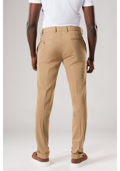 Ecer Slimfit Beli Yarım Lastikli Likralı Duble Paça Yazlık Kumaş Pantolon Devetüyü