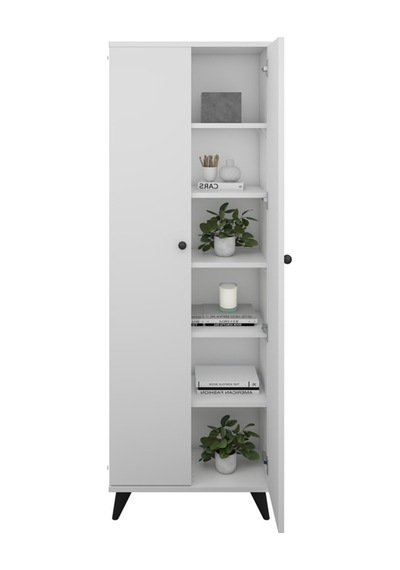 Simple Çok Amaçlı Dolap 5 Raflı 2 Kapaklı 60x30x176 Beyaz Beyaz