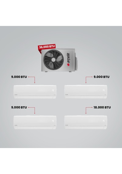 Arçelik 1+4 Multi Sistem 36100 MD Pro Dış Ünite 3 Adet 9.000 BTU Beyaz + 18 BTU Beyaz İç Üniteler Duvar Tipi Klima